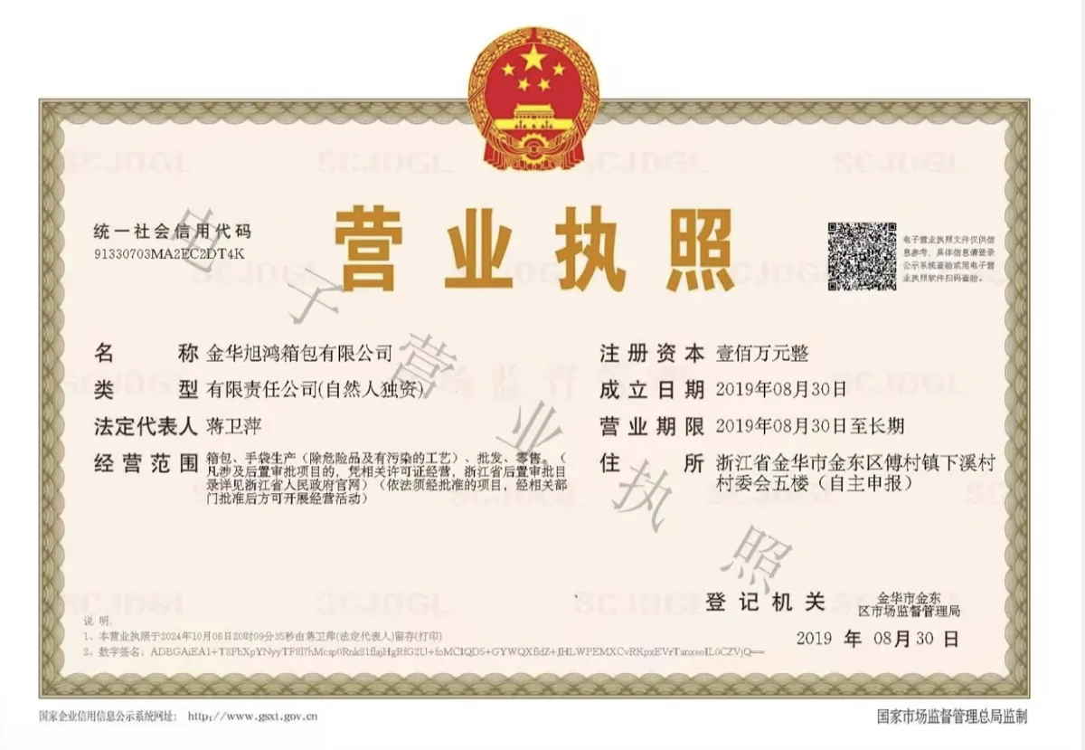 Xuhong Bags business license